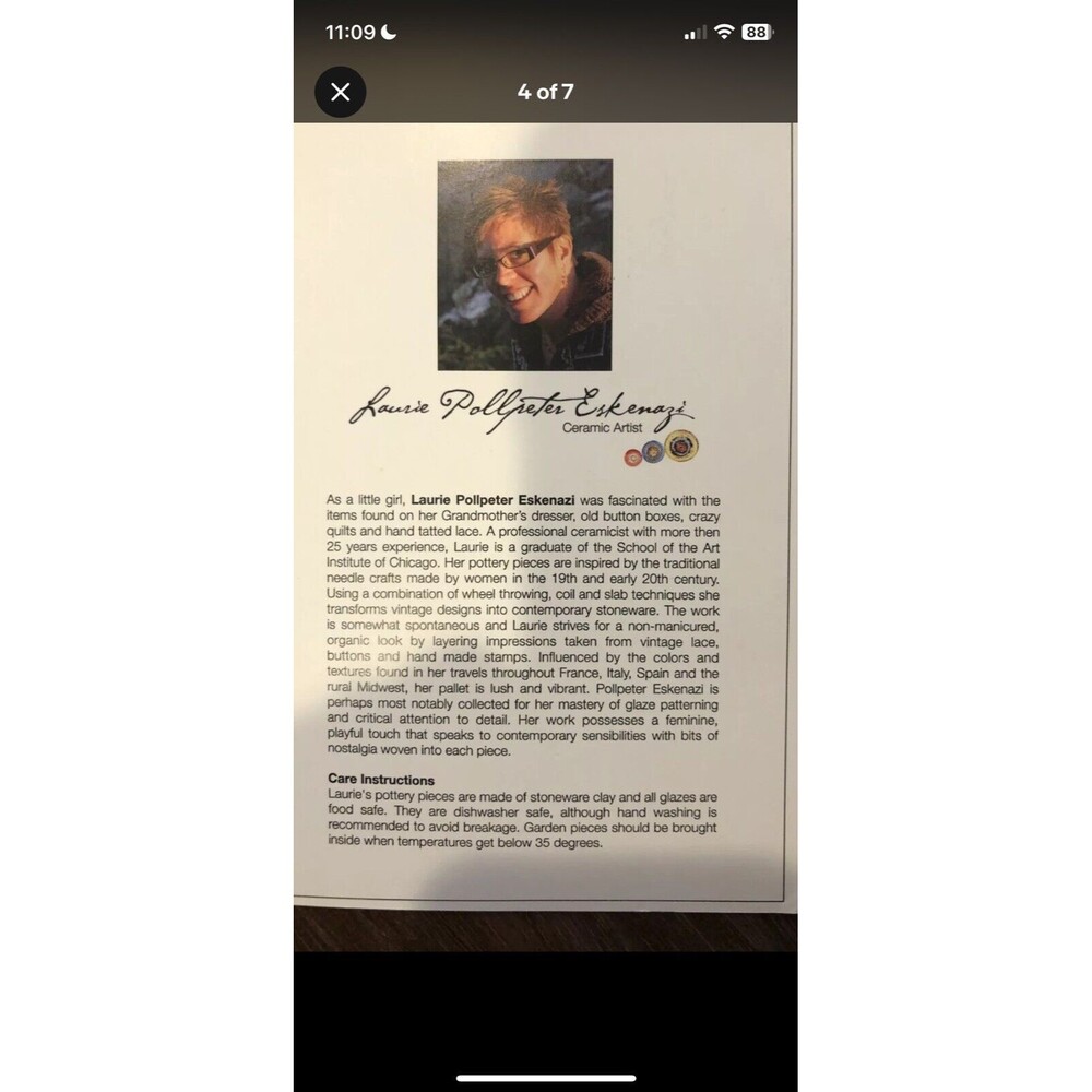 Laurie Pollpeter Eskenazi Ceramic Stoneware Tray Hand Painted Quilted Trinket - Picture 9 of 9